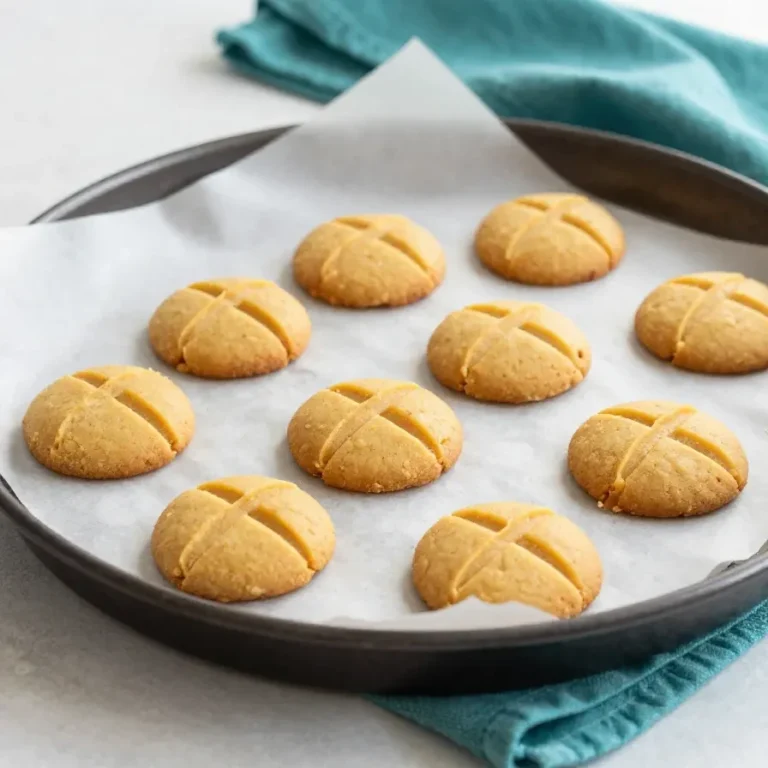 Three Ingredient Peanut Butter Cookies Recipe Close-up of freshly baked three-ingredient peanut butter cookies on a cooling rack.