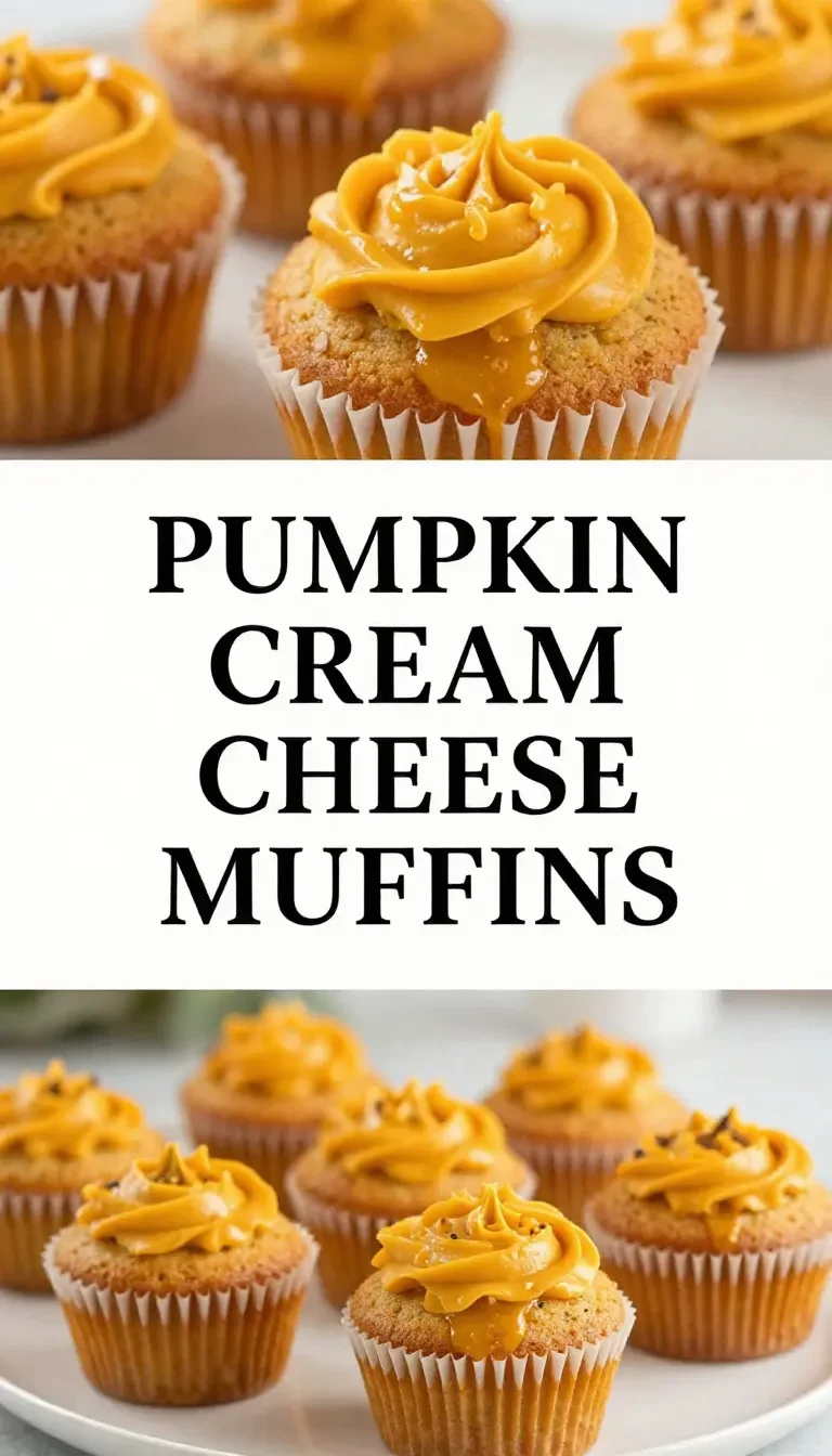 A close-up of a freshly baked pumpkin cream cheese muffin with a swirl of cream cheese on top.
