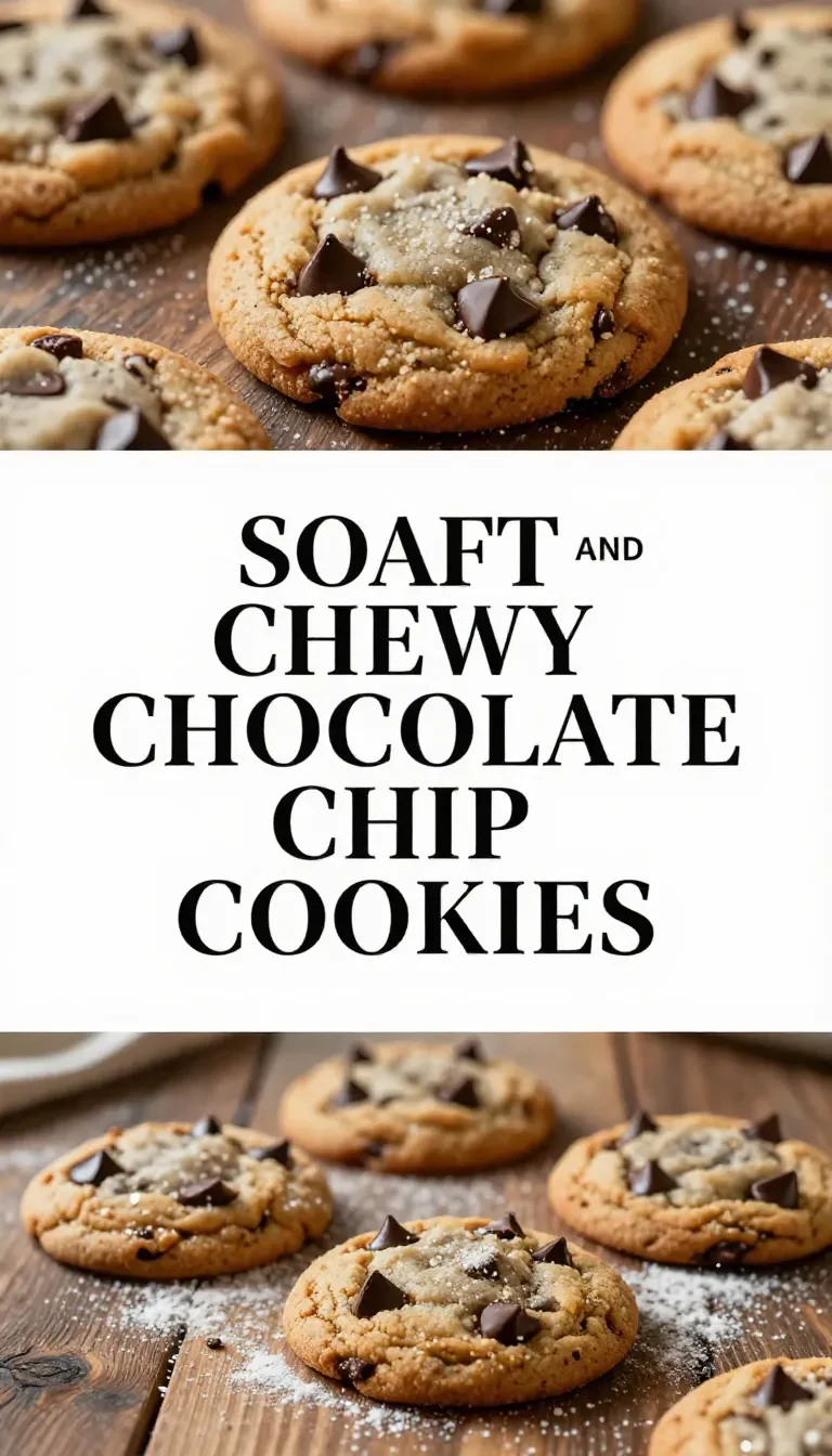 Close-up of freshly baked chocolate chip cookies on a wooden tray.