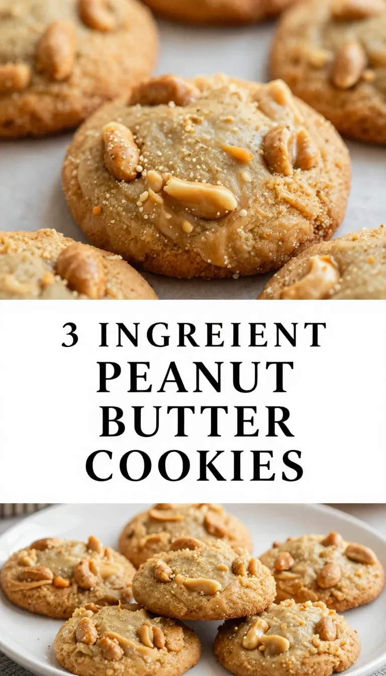 A plate of freshly baked 3-ingredient peanut butter cookies on a wooden table.