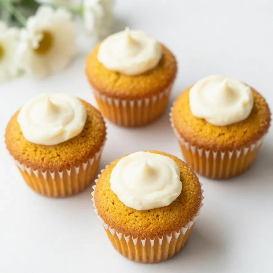 A batch of keto pumpkin muffins with cream cheese filling on a wooden table.