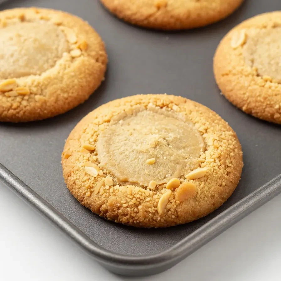 A batch of freshly baked peanut butter cookies on a cooling rack.