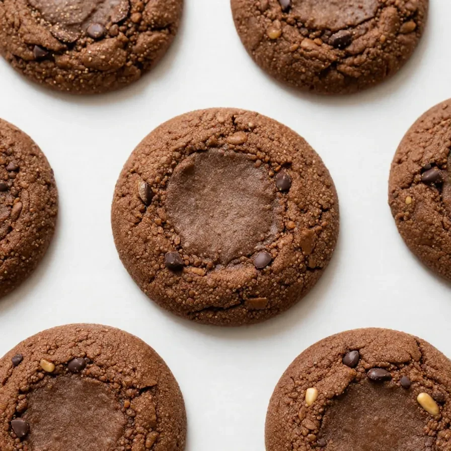 A plate of healthy no-bake chocolate peanut butter cookies on a wooden table.