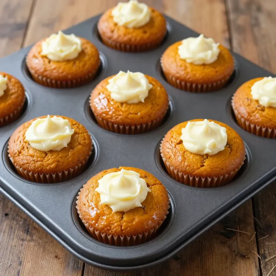 A freshly baked Starbucks Pumpkin Cream Cheese Muffin on a plate, showcasing its creamy center.