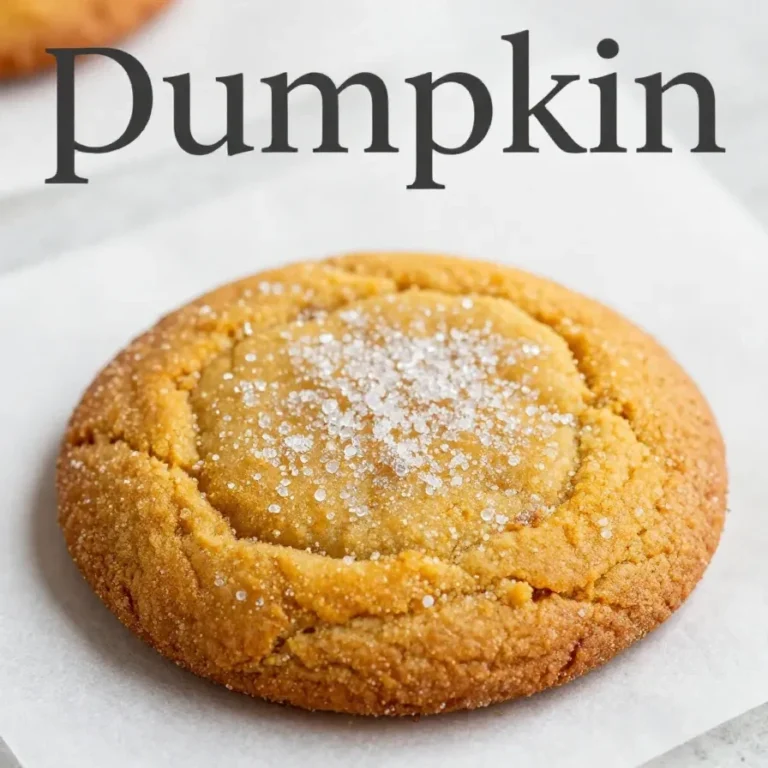 Chewy Pumpkin Cookies A close-up of freshly baked chewy pumpkin cookies on a wooden table.