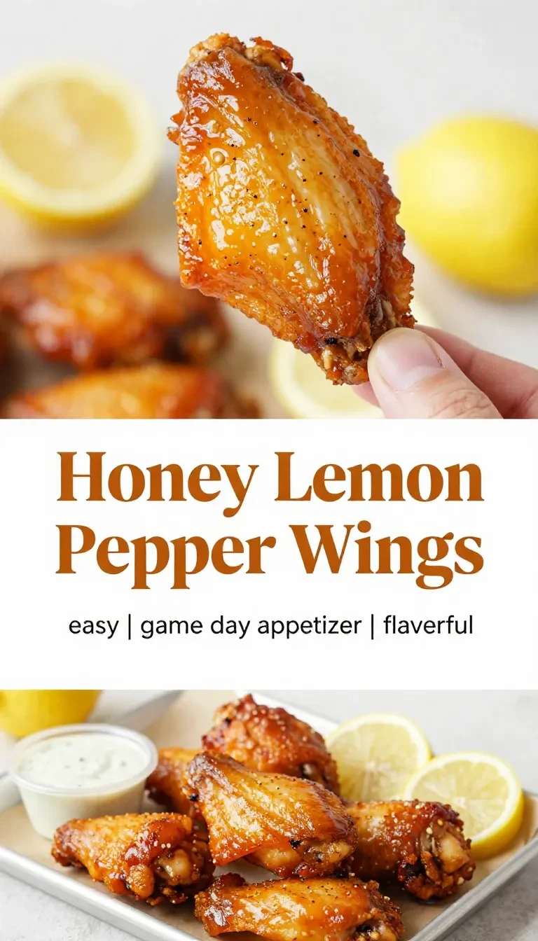 Crispy lemon pepper chicken wings glazed with honey on a white serving plate