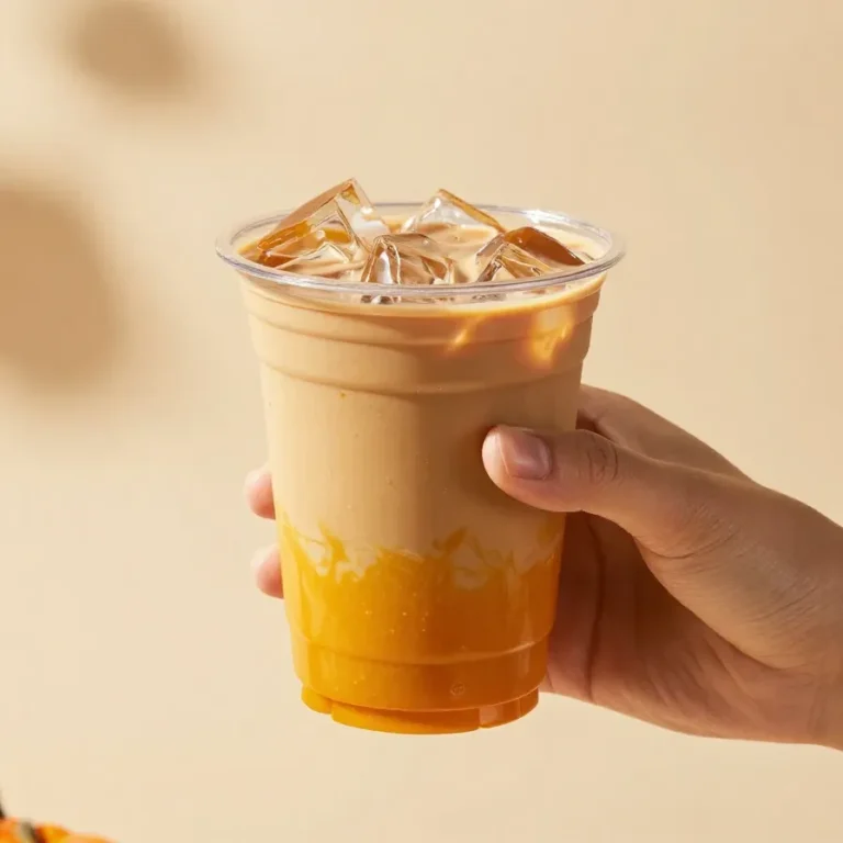 A creamy pumpkin chai latte inspired by Starbucks served in a clear glass mug with cinnamon and pumpkin spice on top.
