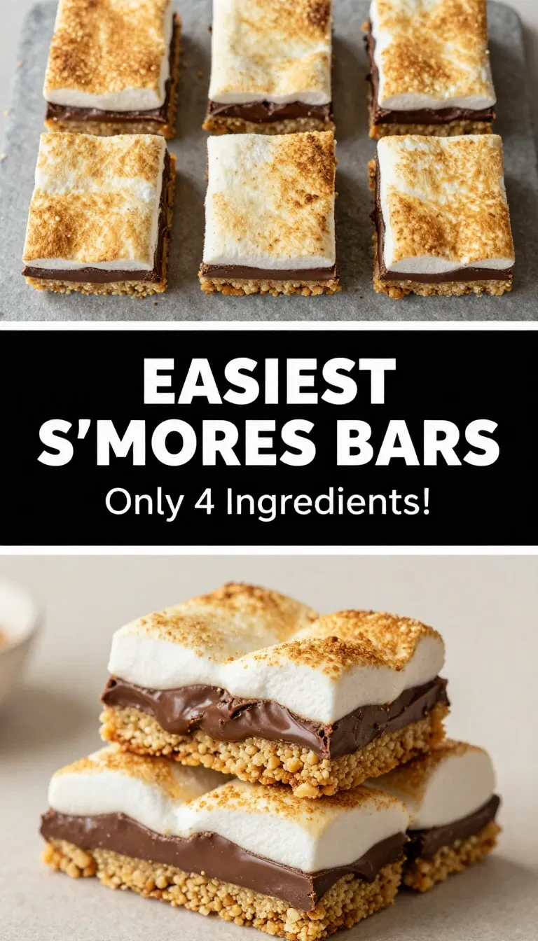 Close-up of homemade S'more bars with graham cracker crust, melted chocolate, and toasted marshmallows on top.