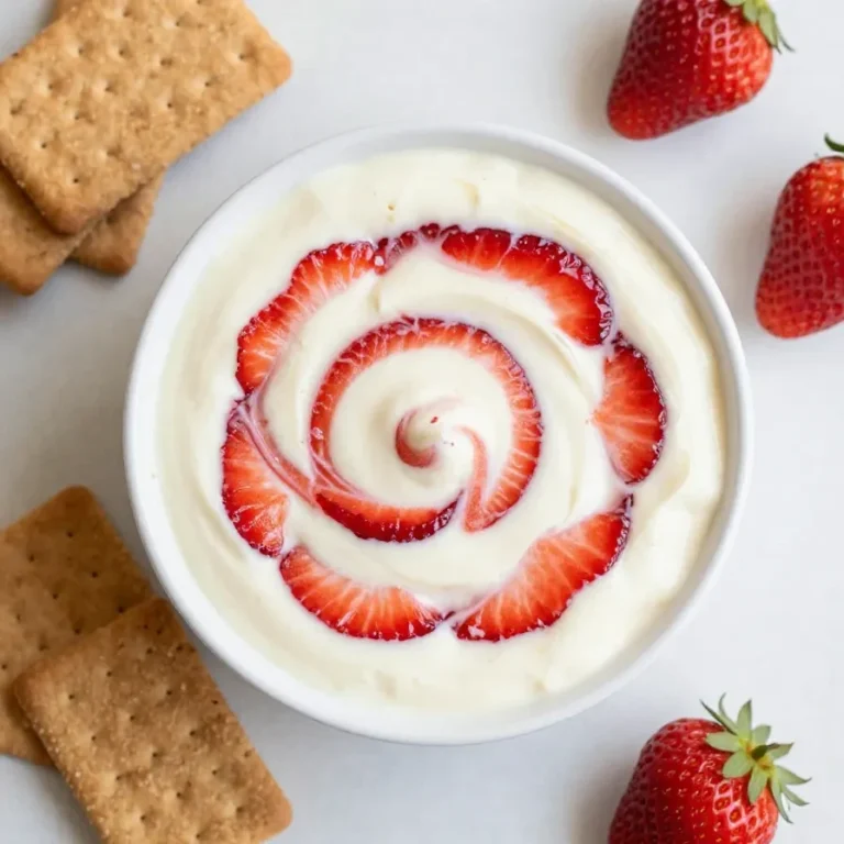Strawberry Cheesecake Dip Recipe A creamy strawberry cheesecake dip served in a bowl with fresh strawberries and graham crackers for dipping.