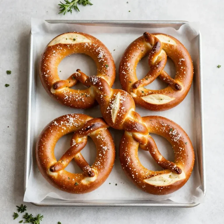 Garlic Parmesan Soft Pretzels Freshly baked garlic Parmesan soft pretzels topped with grated cheese and herbs on a cooling rack