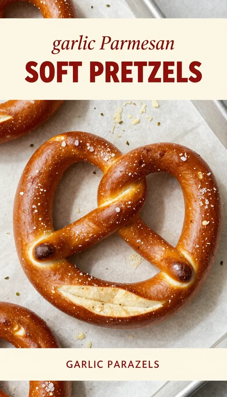 Freshly baked garlic Parmesan soft pretzels topped with grated cheese and herbs on a cooling rack