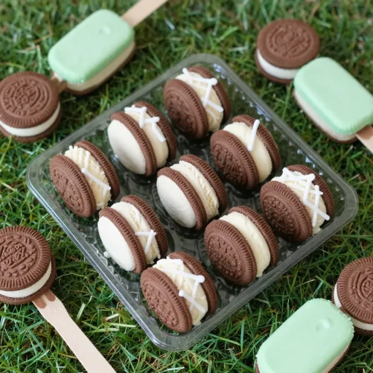 Football Themed Party Food: Ice Cream Sandwiches Football-themed ice cream sandwiches decorated for a party dessert table