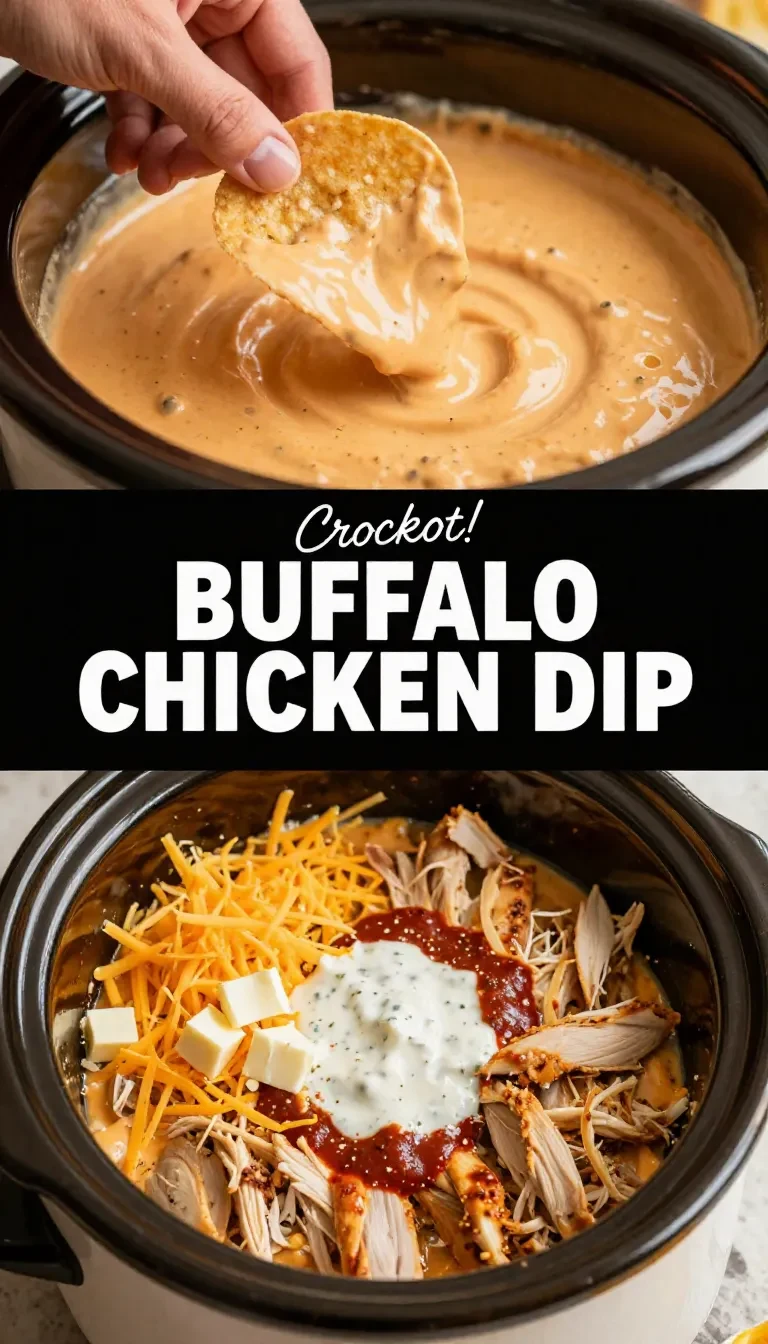 A bowl of creamy Crockpot Buffalo Chicken Dip topped with chopped green onions and served with celery sticks and tortilla chips
