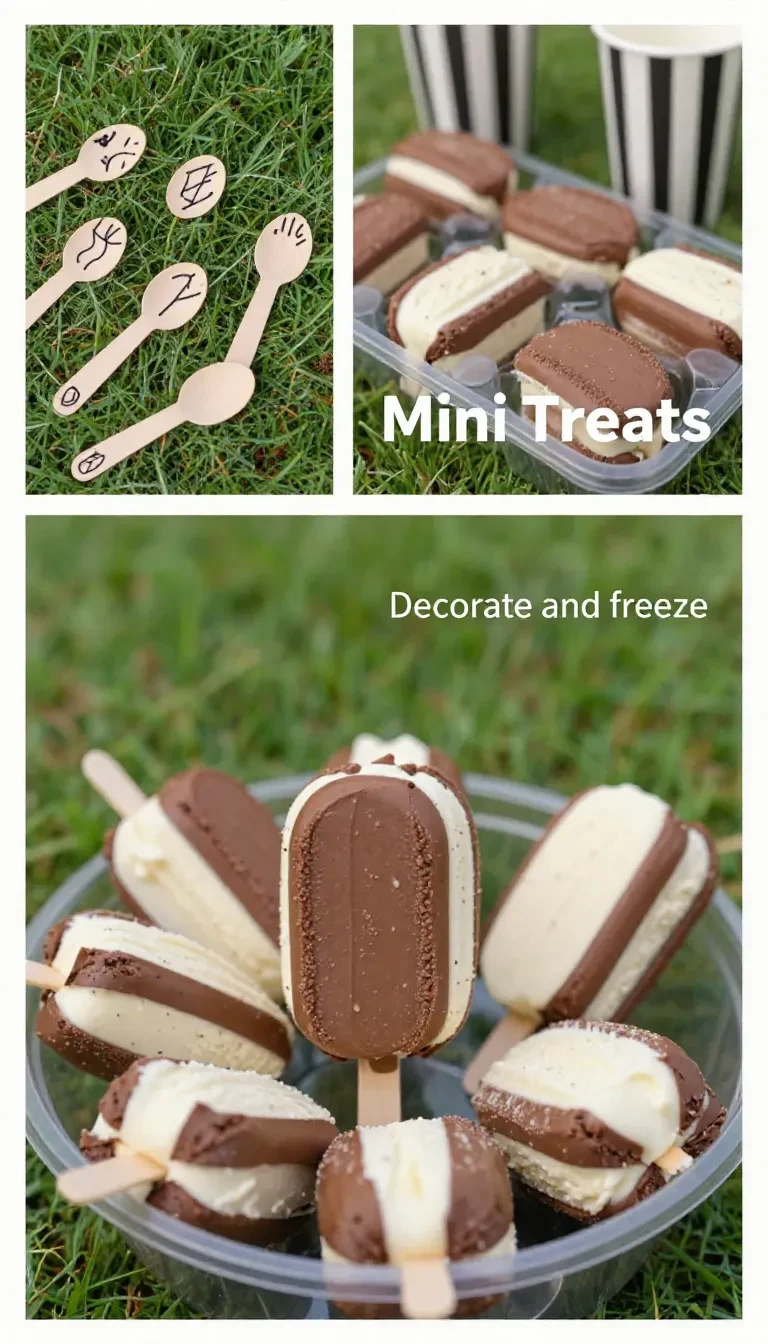 Football-themed ice cream sandwiches decorated for a party dessert table