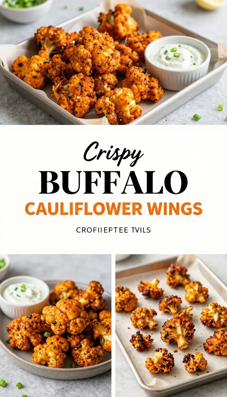 A bowl of crispy buffalo cauliflower wings served with ranch dip and celery sticks