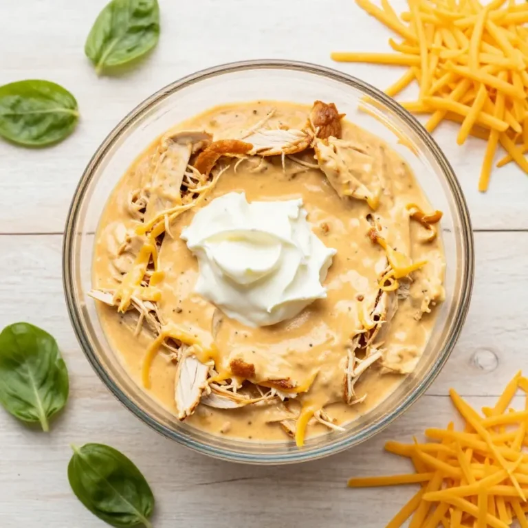 Creamy buffalo chicken dip served in a baking dish with celery sticks and tortilla chips on the side
