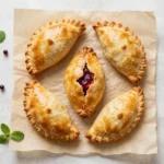 Mini face pies arranged on a baking tray with golden crusts and playful decorative pastry features.