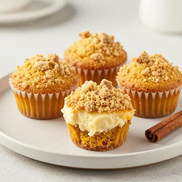 Freshly baked pumpkin cheesecake muffins with a creamy cheesecake swirl on top, arranged on a cooling rack