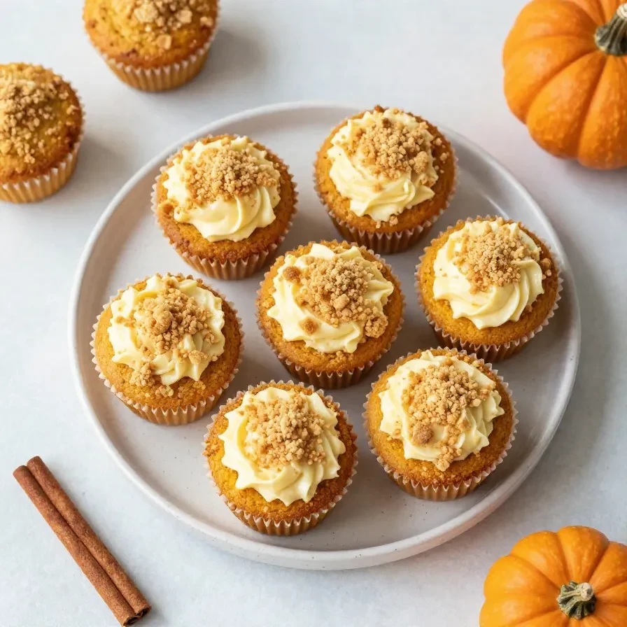 Freshly baked pumpkin cheesecake muffins with a creamy cheesecake swirl on top, arranged on a cooling rack