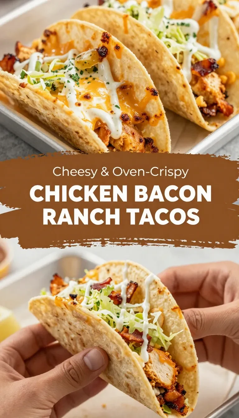 Baked chicken bacon ranch tacos topped with melted cheese and fresh green onions on a baking tray