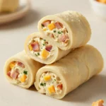 Overhead view of bacon ranch pinwheels sliced into bite-sized spirals on a serving platter