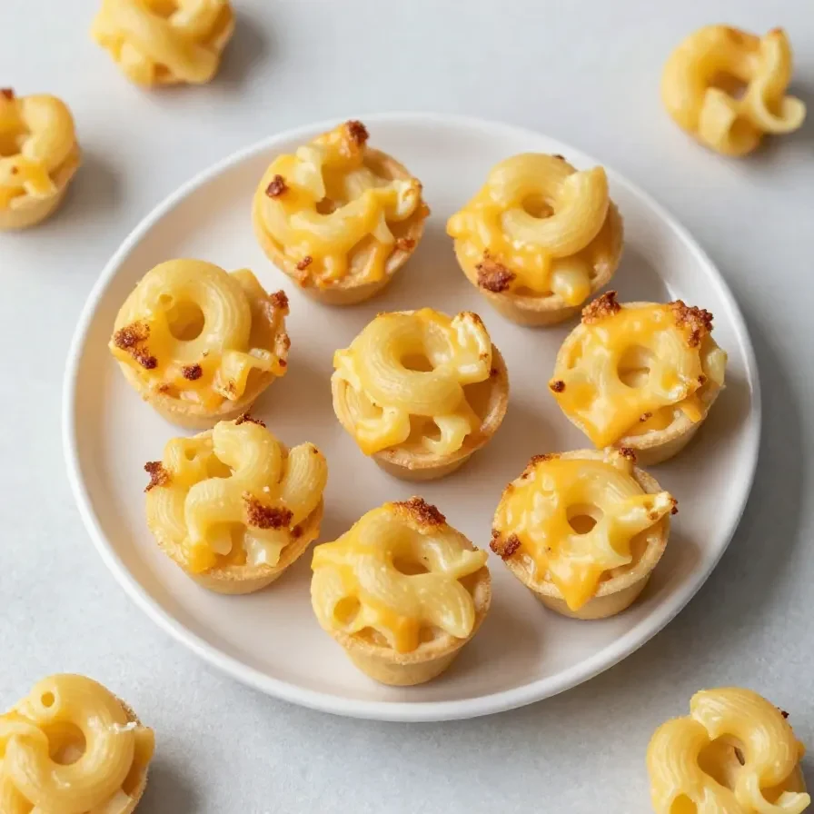Golden oven baked mac and cheese bites served on a plate for a football Sunday snack