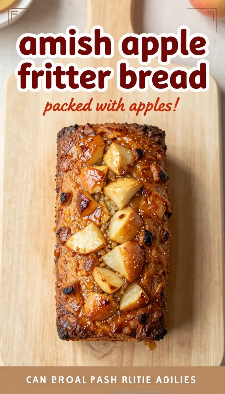Slice of Easy Amish Apple Fritter Bread topped with a light glaze and visible pieces of cinnamon apple