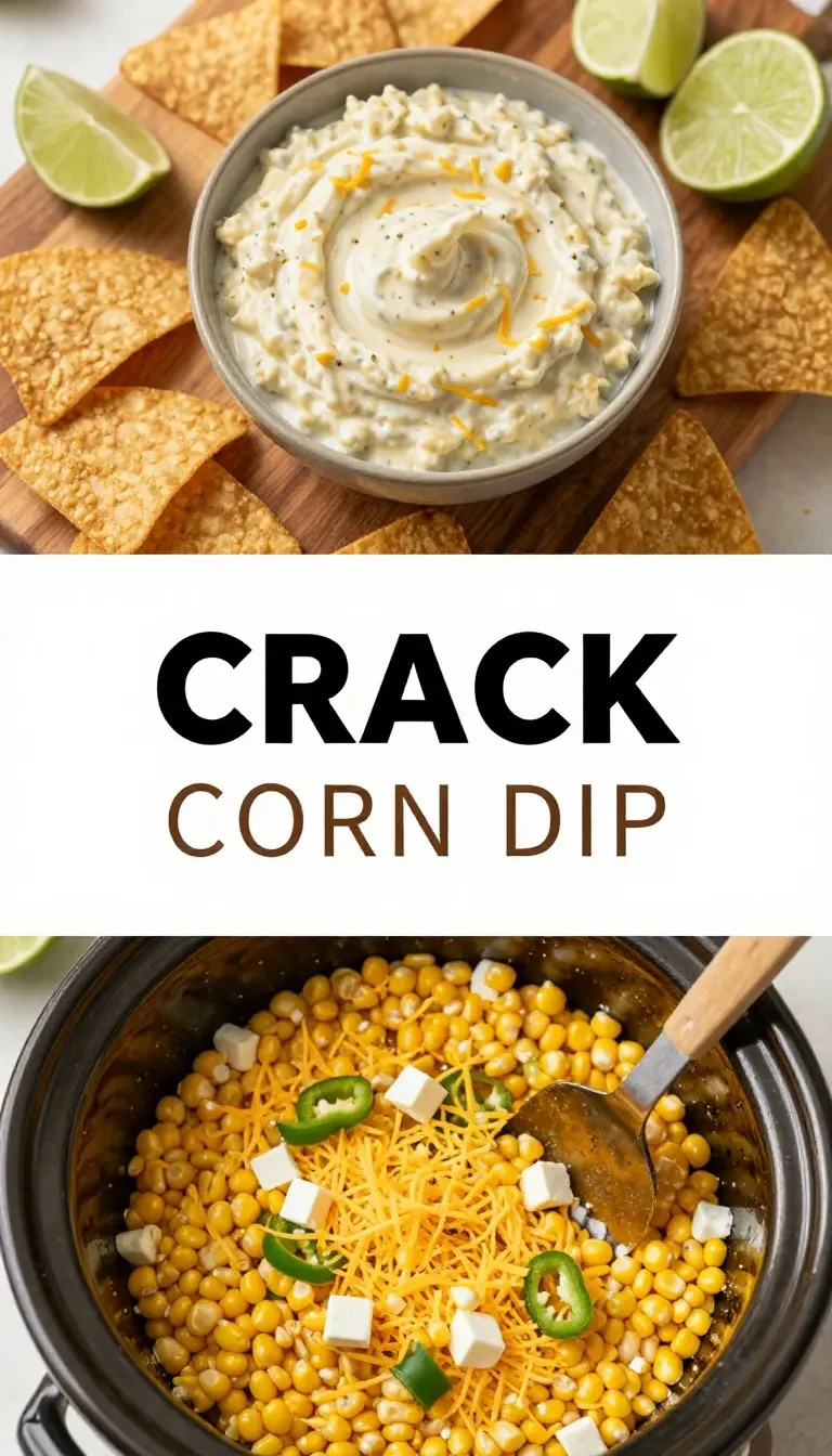 A bowl of creamy crack corn dip topped with shredded cheese, bacon bits, and chopped green onions, served with tortilla chips.