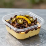 A bowl of BBQ Shack brisket mac and cheese topped with tender smoked brisket and melted cheddar