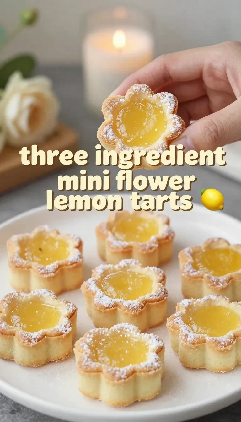 Delicate flower tarts topped with colorful edible petals and fresh fruit on a white serving plate.