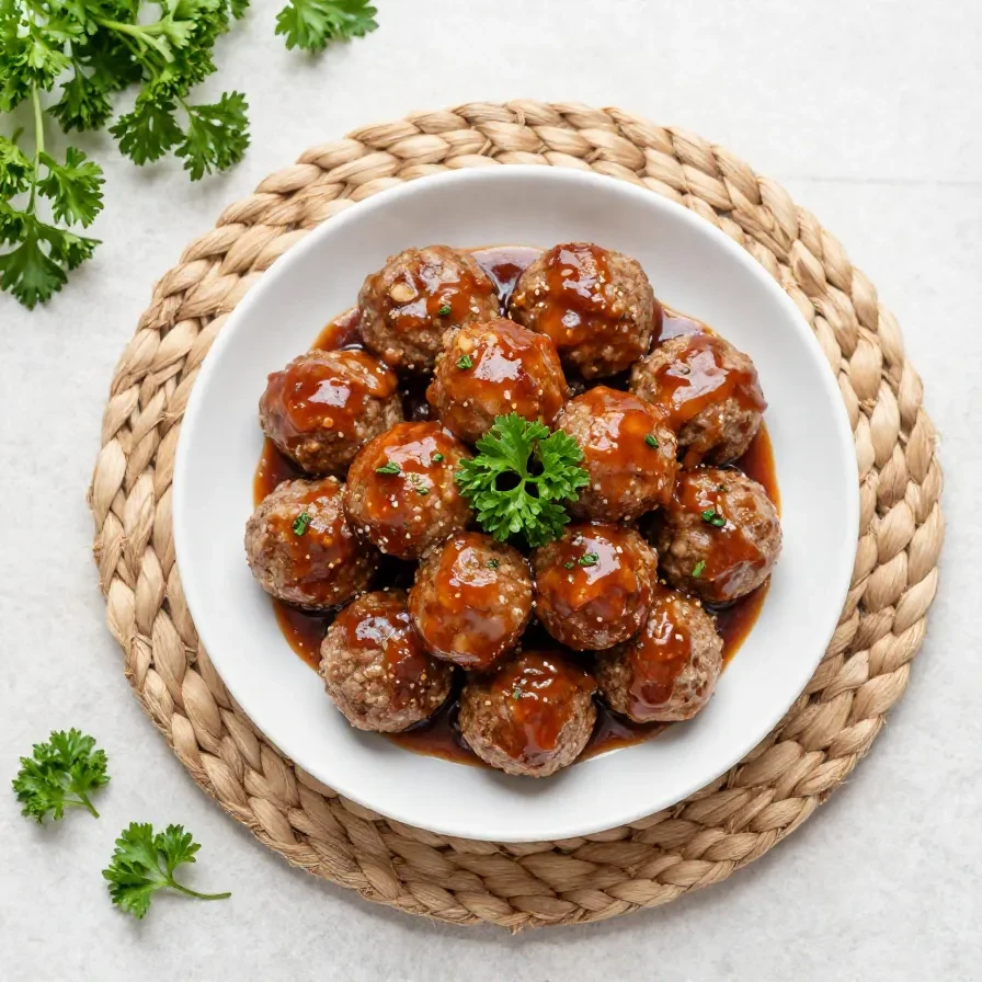 Slow cooker honey BBQ meatballs glazed in a sweet and smoky sauce, served in a crockpot