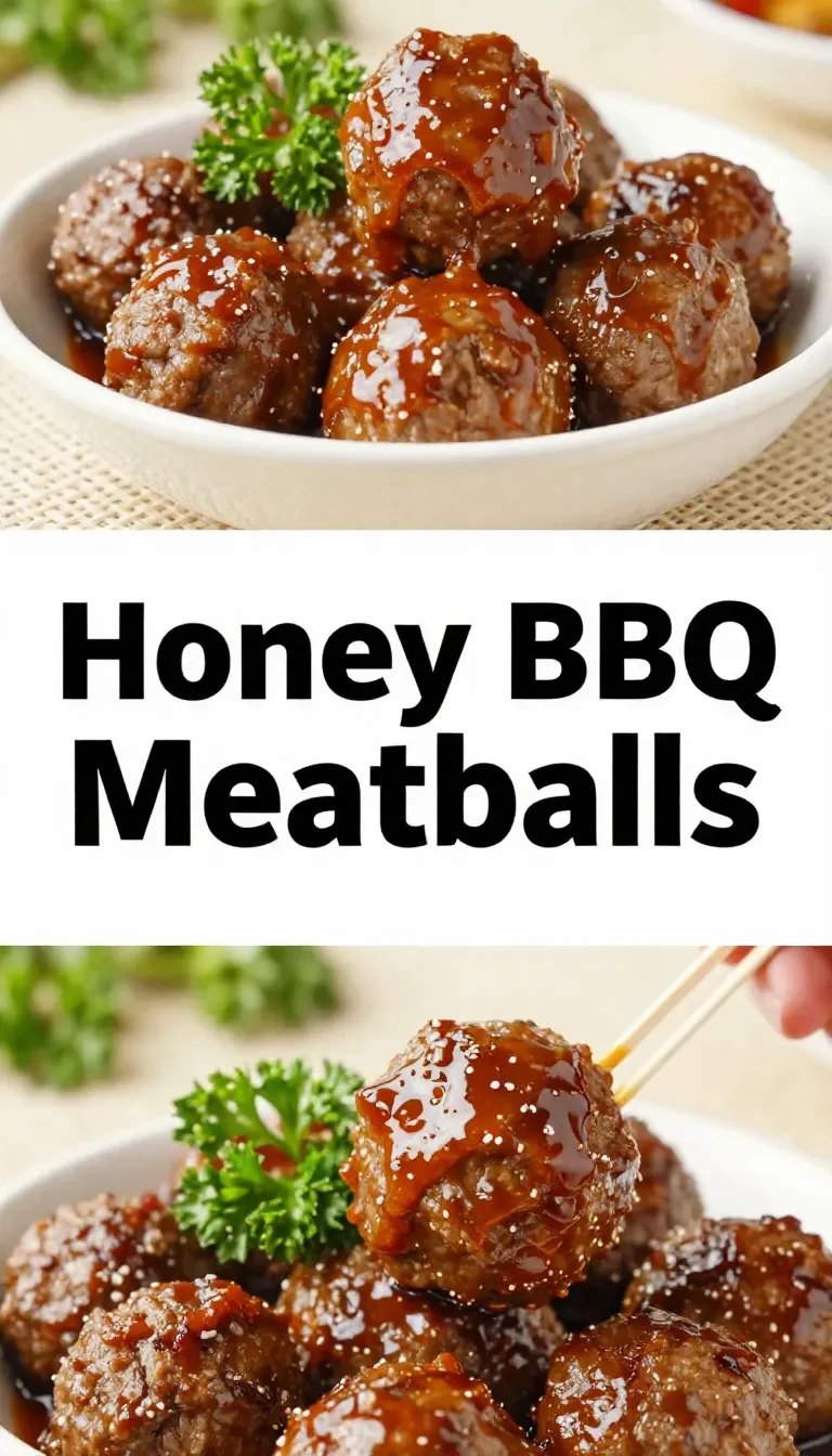 Slow cooker honey BBQ meatballs glazed in a sweet and smoky sauce, served in a crockpot