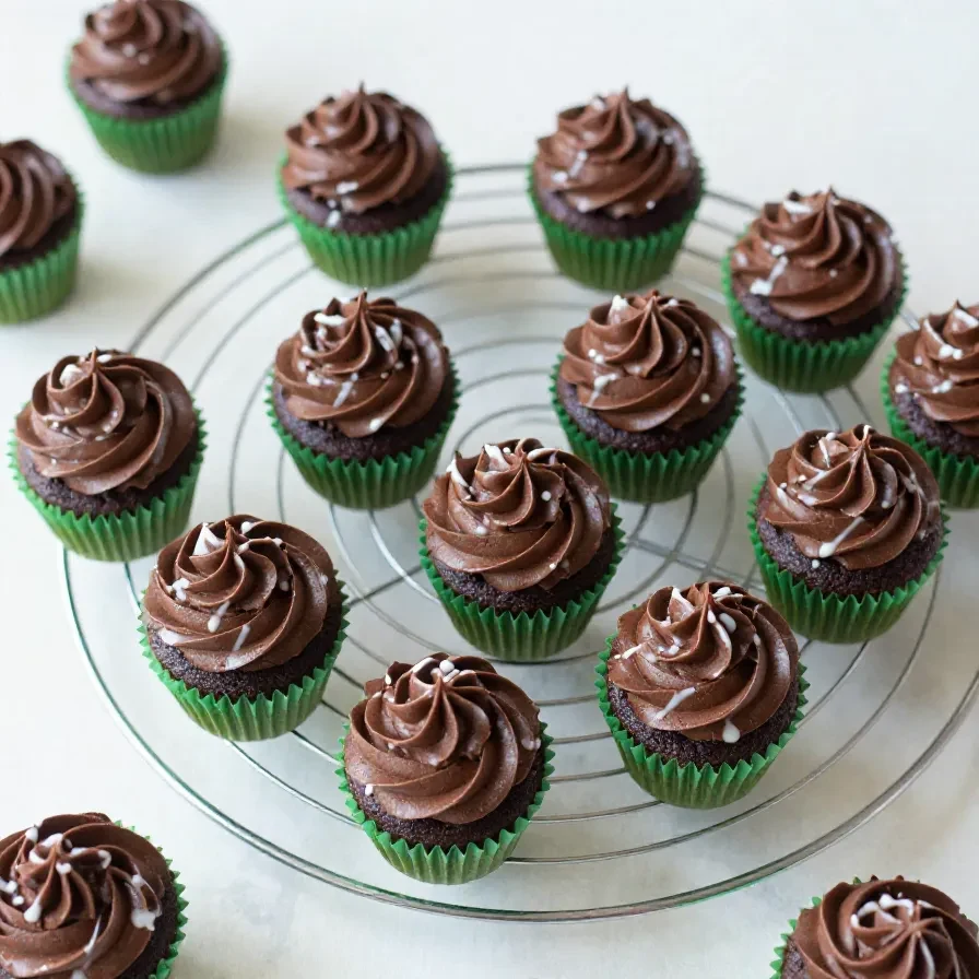 Easy football cupcakes decorated with green frosting, chocolate football toppers, and sprinkles for a game day dessert.