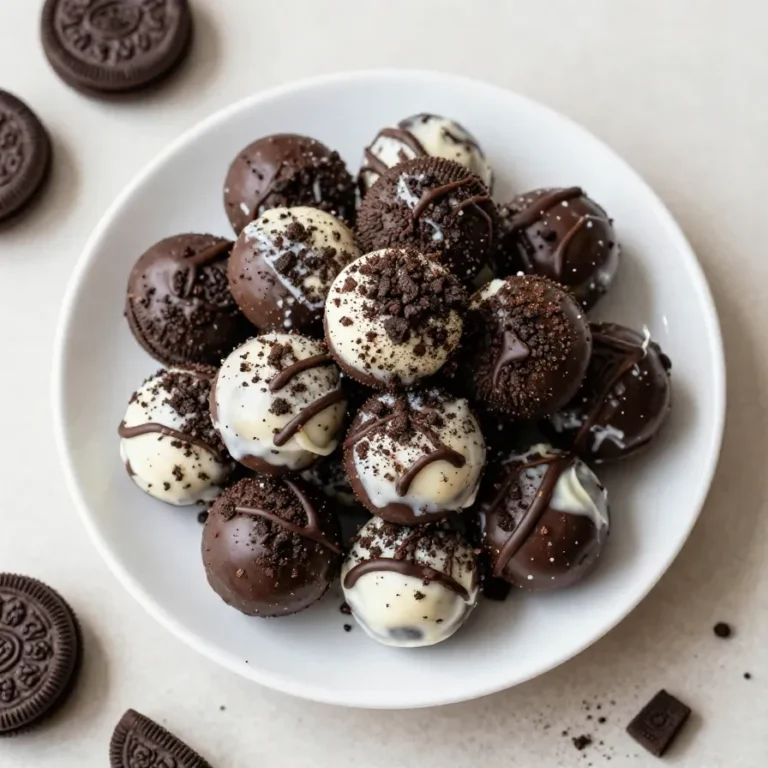 A plate of quick and easy Oreo balls coated in chocolate and topped with sprinkles.