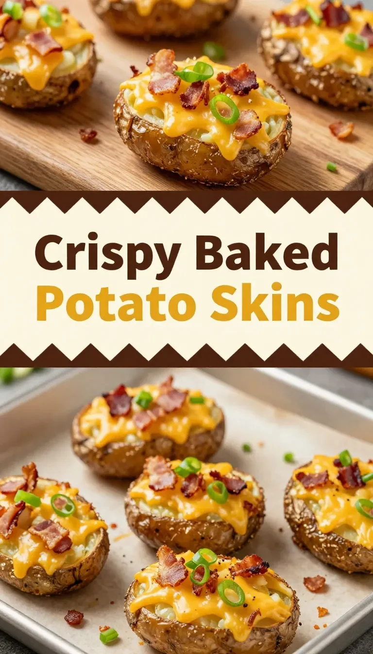 Crispy baked potato skins topped with melted cheese, crispy bacon, and chopped green onions on a serving platter.