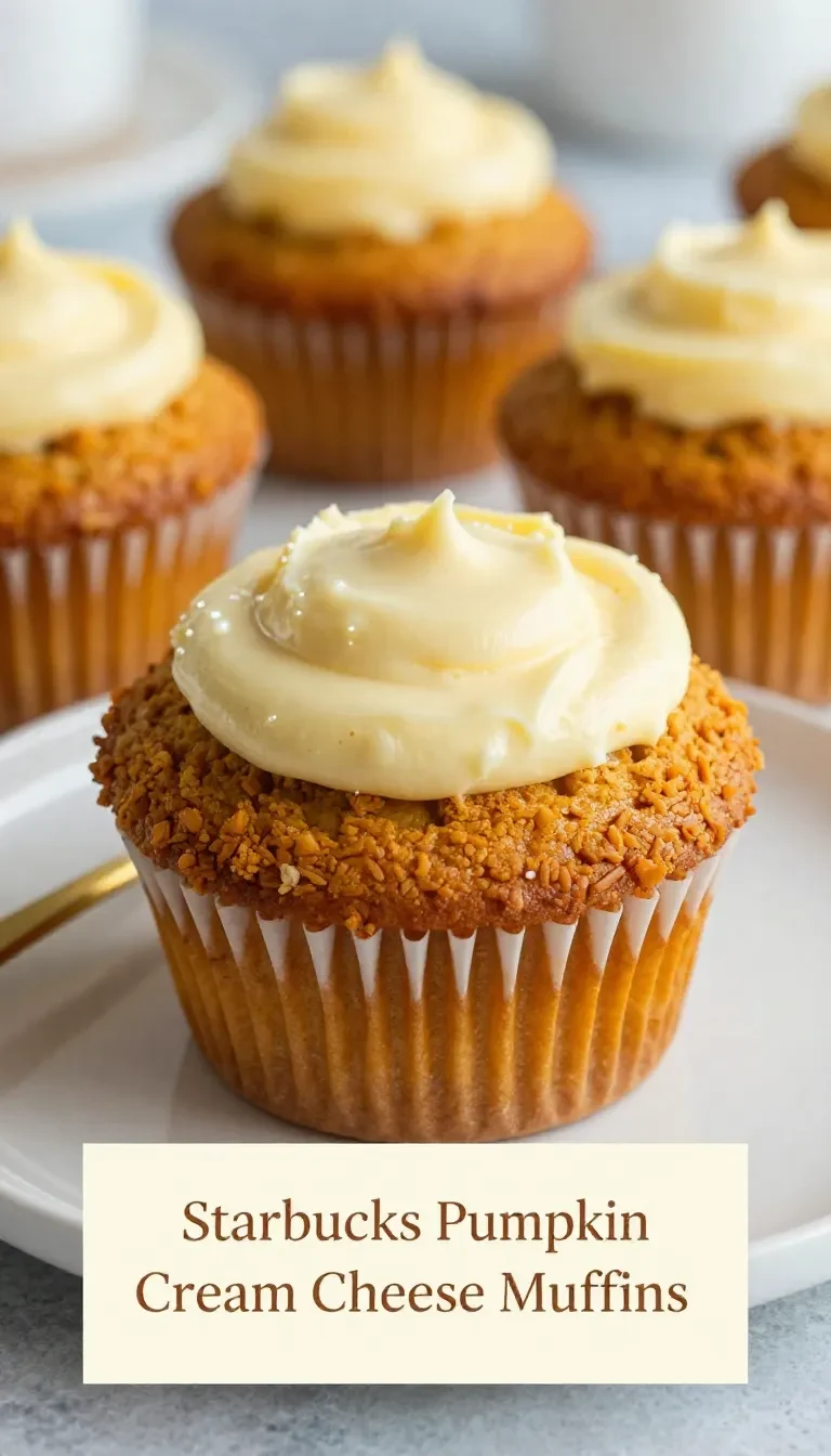 Low carb Starbucks-style pumpkin cream cheese muffins on a plate with a moist pumpkin crumb and creamy filling