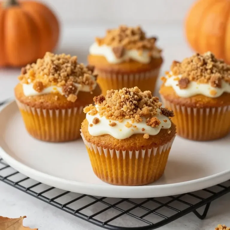 Freshly baked cream cheese pumpkin spice muffins with a soft golden top, displayed on a plate