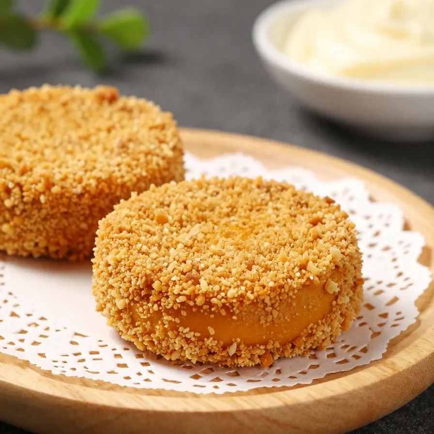 A slice of crispy pumpkin pie with a golden, flaky crust on a white plate