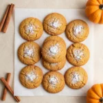 Chewy pumpkin cookies stacked on a plate with warm fall spices