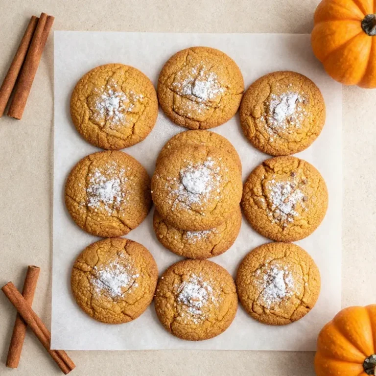 Chewy pumpkin cookies stacked on a plate with warm fall spices