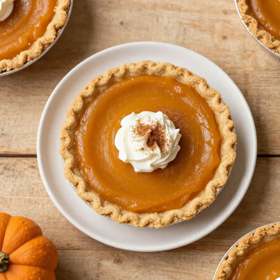 A plate of vegan pumpkin pie cookies with a soft orange filling and cinnamon sprinkle, arranged on a rustic table.
