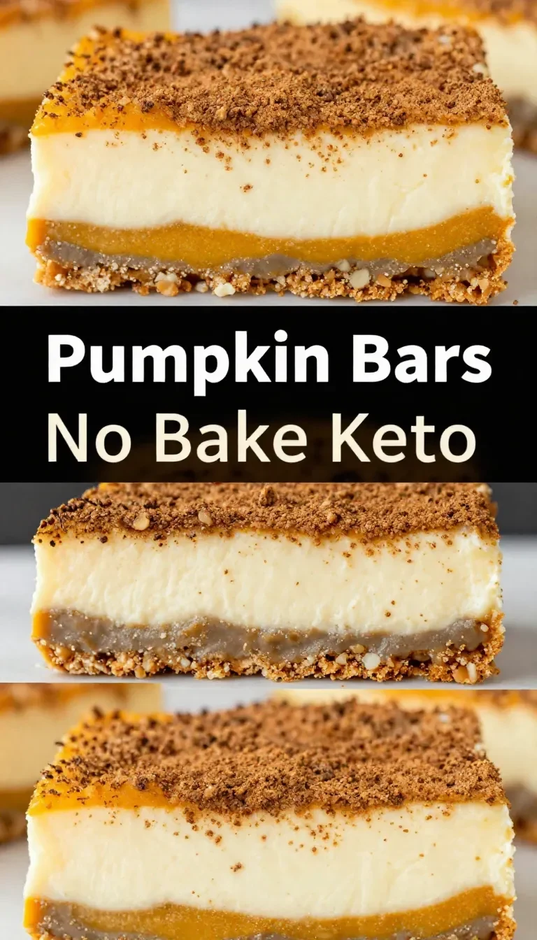 Keto pumpkin cheesecake bars topped with a creamy swirl and a light sprinkle of cinnamon on a white serving plate