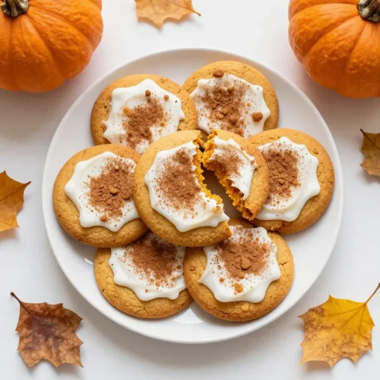 Plate of soft pumpkin cookies made with cake mix, dusted with cinnamon sugar and arranged on a rustic kitchen table