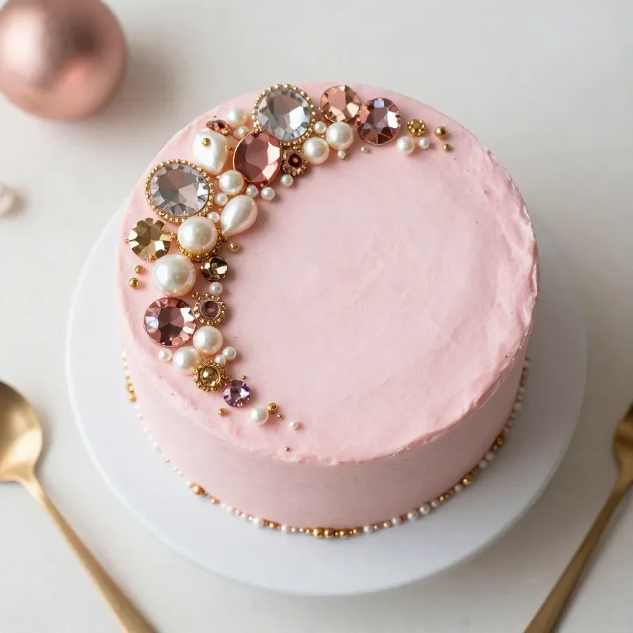A close-up view of a diamond-shaped cake dusted with powdered sugar on a decorative plate.