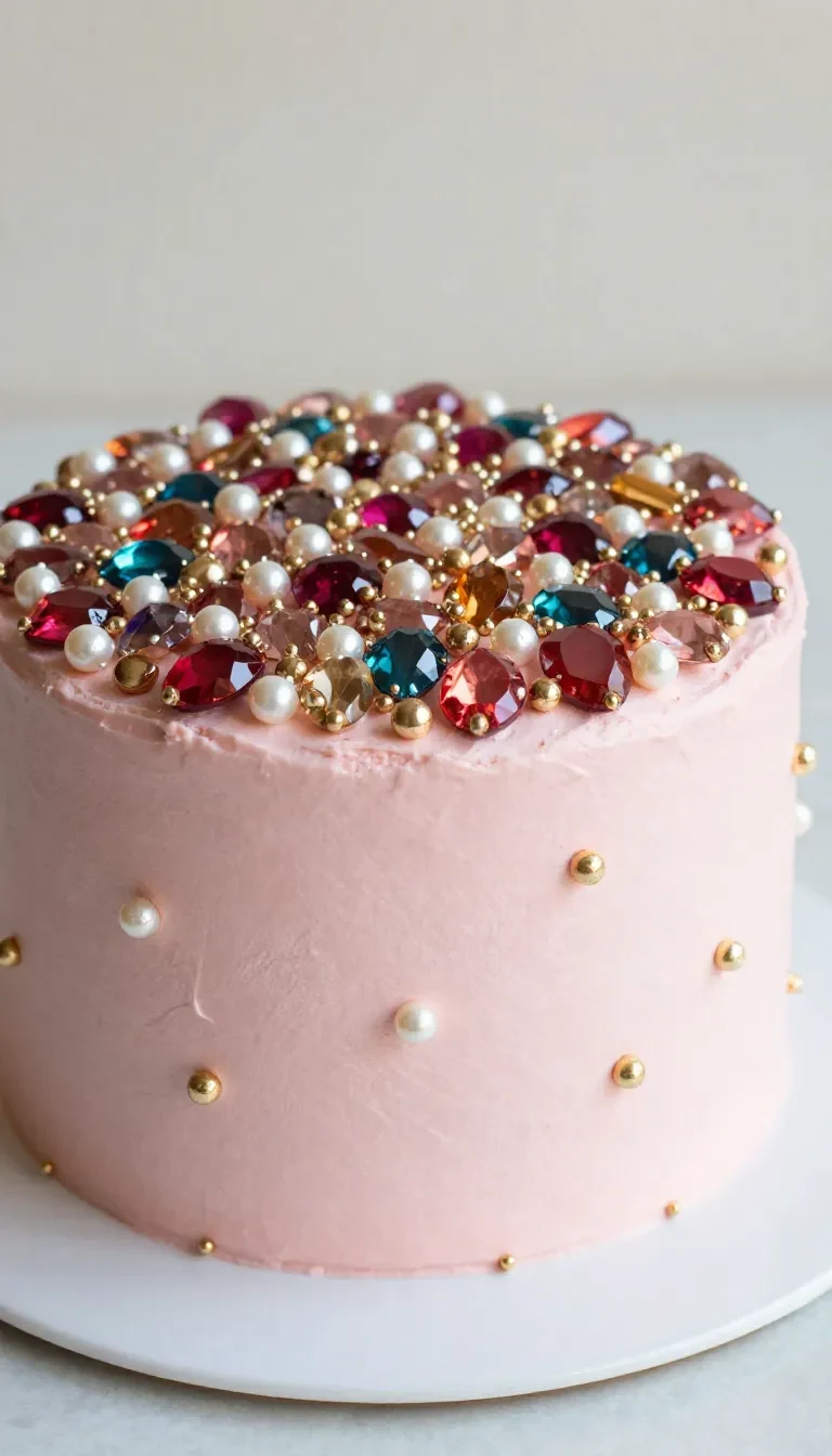 A close-up view of a diamond-shaped cake dusted with powdered sugar on a decorative plate.