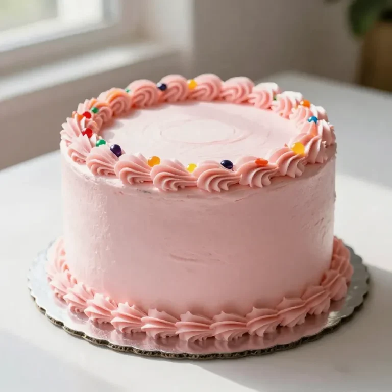 A pastel cake decorated with colorful edible gems on a decorative plate