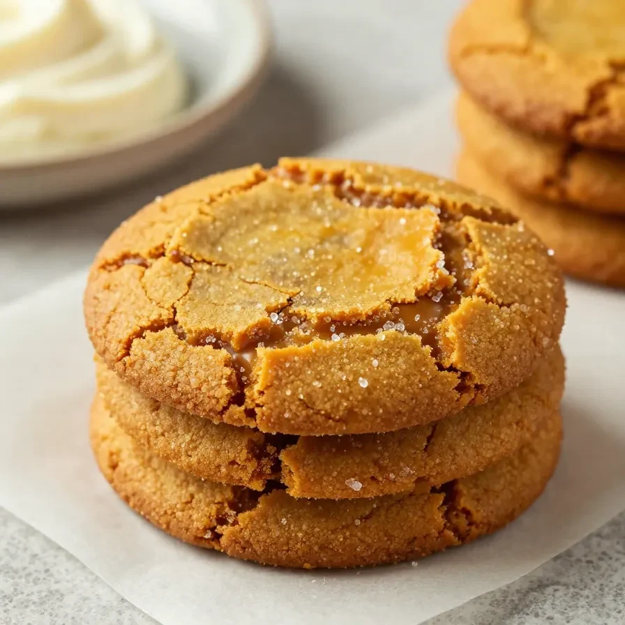 Chewy maple pumpkin cookies stacked on a plate with a soft, golden-brown texture.