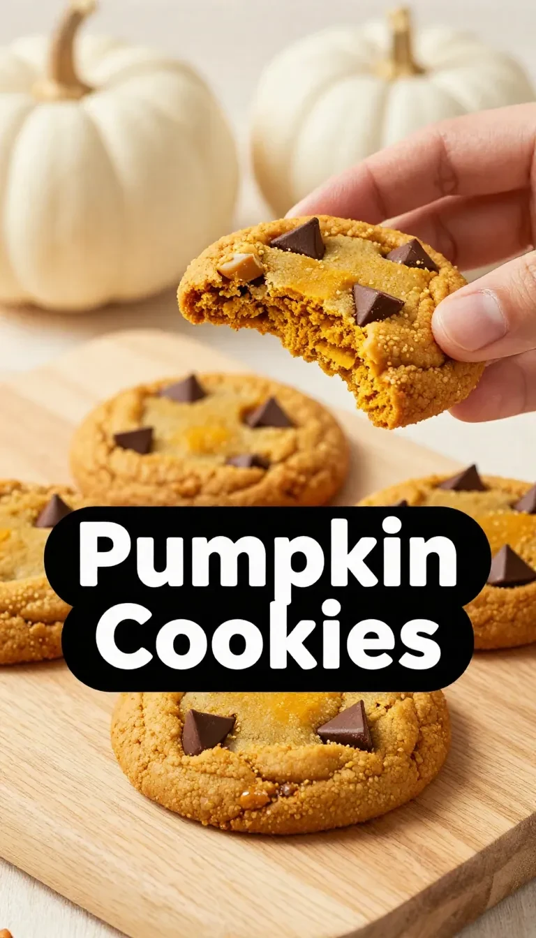 Freshly baked pumpkin chocolate chip cookies arranged on a cooling rack.