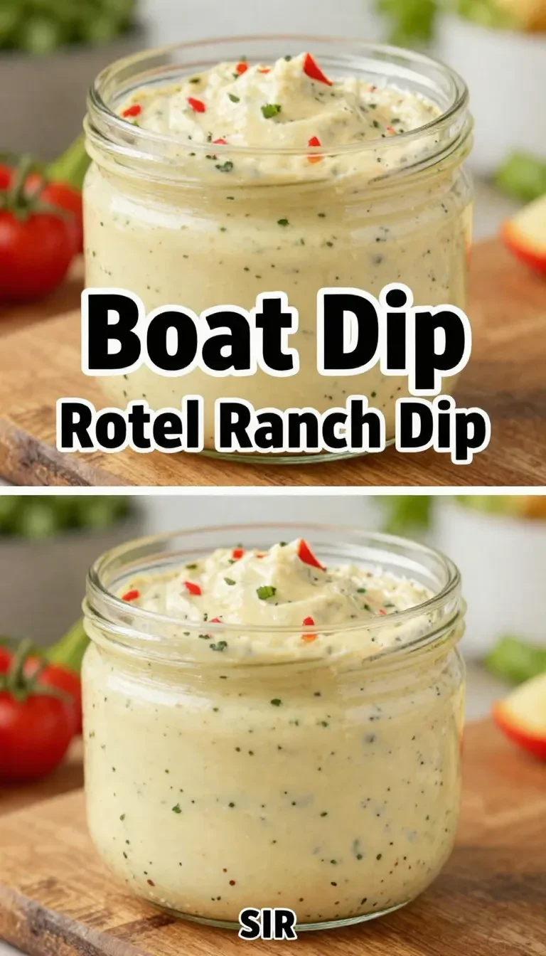 Creamy Boat Dip with diced tomatoes, green chilies, ranch seasoning, and shredded cheese served in a bowl with tortilla chips