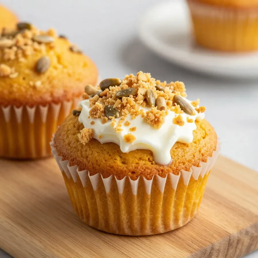Freshly baked pumpkin muffins topped with a light dusting of sugar on a cooling rack